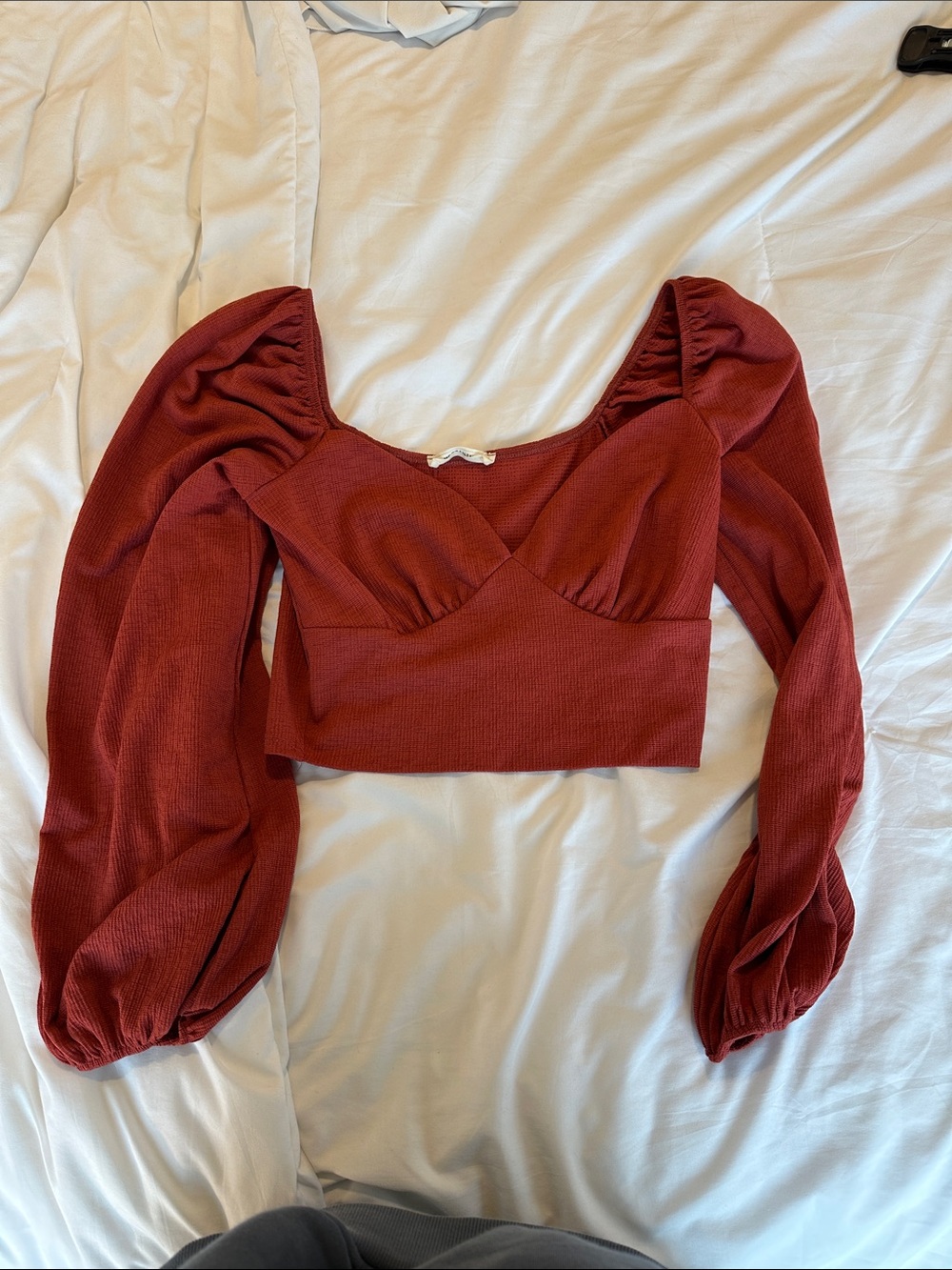 Rust Red Puff-Sleeve Crop Top - Women